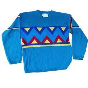 Vintage men’s Sweater chunky new wave Geometric Pattern-XL